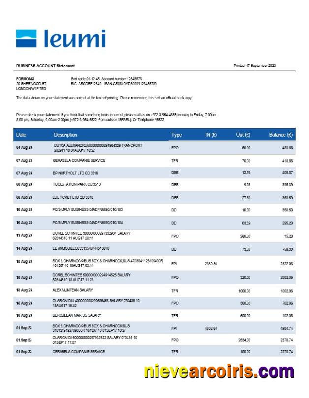 Bank Leumi business statement